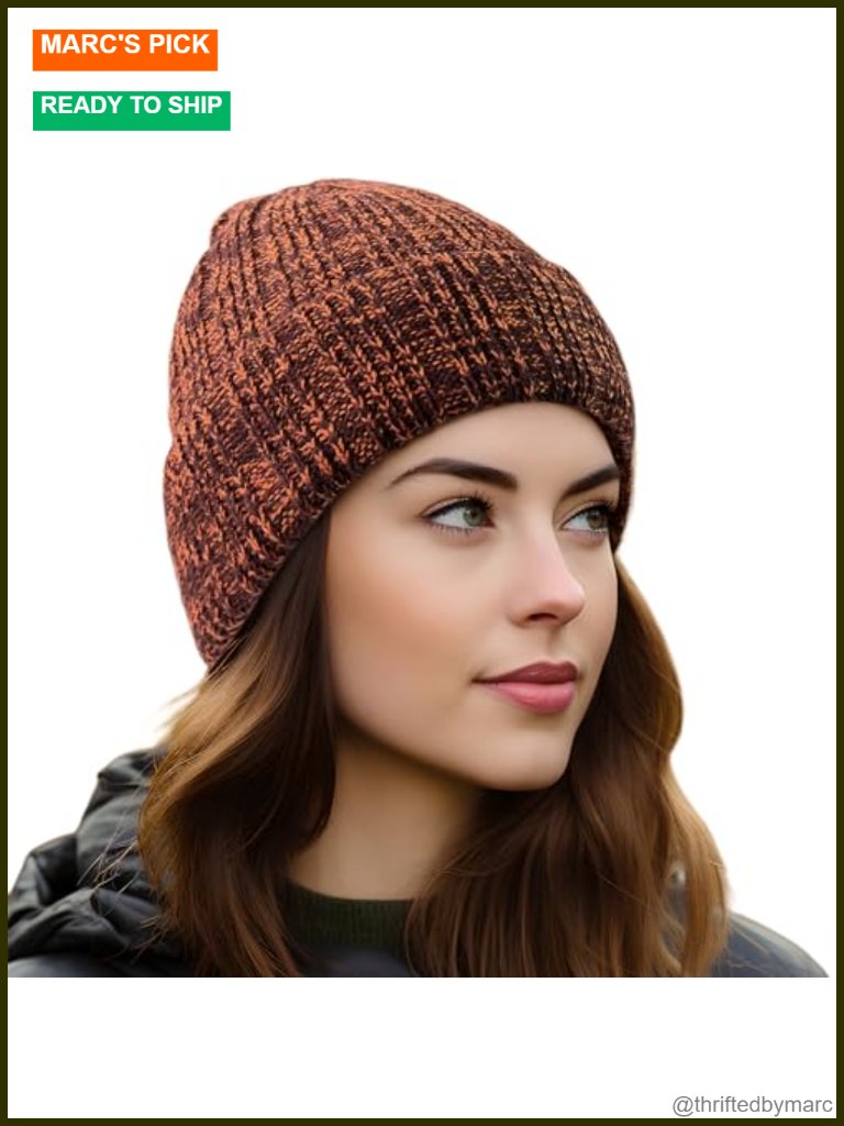 Fleece Lined Knit Cuffed Beanie Winter Hat Double Layered Loose Fit